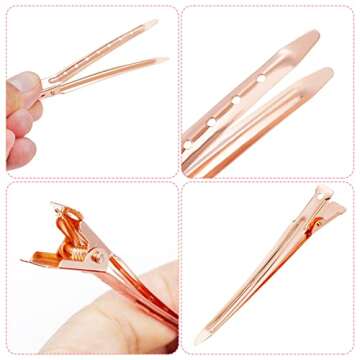 24 Packs Duck Bill Clips, Bantoye 2.75 Inches Rustproof Metal Alligator Curl Clips with Holes for Hair Styling, Hair Coloring, Rose Gold