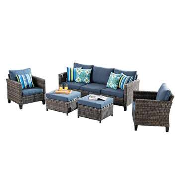 Ovios 5-Piece Outdoor Wicker Sofa Set in Blue