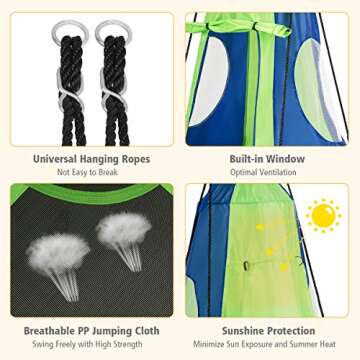 Costzon 2 in 1 Kids Detachable Hanging Chair Swing Tent Set, Hammock Nest Pod Hanging Swing Seat for Boys/Girls, Children Outdoor Indoor Swing Play House with Play Tent, Max Capacity 330 LBS (Green)