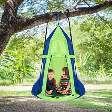 Costzon 2 in 1 Kids Detachable Hanging Chair Swing Tent Set, Hammock Nest Pod Hanging Swing Seat for Boys/Girls, Children Outdoor Indoor Swing Play House with Play Tent, Max Capacity 330 LBS (Green)