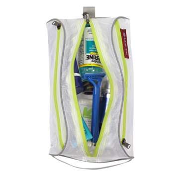 eagle creek Pack-It Specter Quick Trip Travel Toiletry Bag - Compact and Durable Organizer with Easy Open Full Zip Opening and Grab Handle for Hanging, White/Strobe - One Size