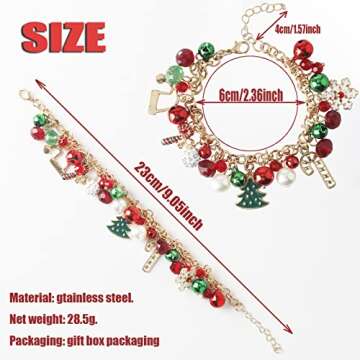 DS Christmas Jingle bell Charm Bracelets for women girls,cute cartoon bell beaded bracelets Stainles...
