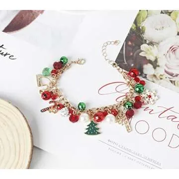 DS Christmas Jingle bell Charm Bracelets for women girls,cute cartoon bell beaded bracelets Stainless Steel Bangle with birthday Gift box,Adjustable jewelry Suitable for boys holiday cosplay gifts-1