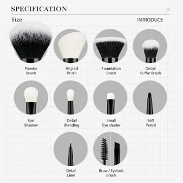 Jessup 10pcs Black Makeup Brush Set for Professionals