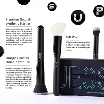 Jessup 10pcs Black Makeup Brush Set for Professionals