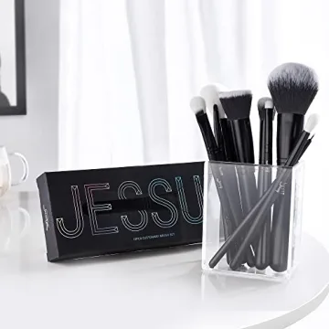Jessup 10pcs Black Makeup Brush Set for Professionals