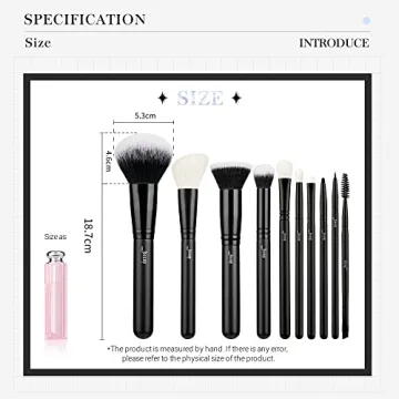 Jessup 10pcs Black Makeup Brush Set for Professionals