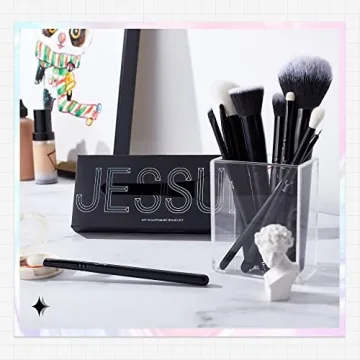 Jessup 10pcs Black Makeup Brush Set for Professionals