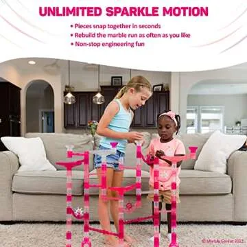 Marble Genius Marble Run Starter Set STEM Toy for Kids Ages 4-12 - 130 Complete Pieces (80 Translucent Marbulous Pieces and 50 Glass Marbles), Construction Building Block Toys, Pink,