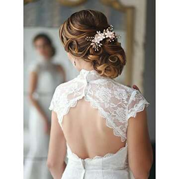 ICYUCO Floral Hair Comb Clip Wedding Accessories for Brides Bridesmaids, Gold Leaf Flower Crystal Diamante Beads Rhinestone Bridal Hair Piece (GOLD), M