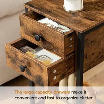 HOOBRO Tall Nightstand, Bedside Table with 2 Drawers and Storage Shelf, Industrial Telephone End Table for Study, Bedroom, Side Table Space Saving, Easy Assembly, Rustic Brown and Black BF72BZ01