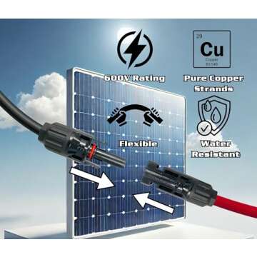 WindyNation 10 Gauge 10 AWG Pair 30 Feet Black + 30 Feet Red PV Photovoltaic Solar Panel Extension Cable Wire Solar Connectors