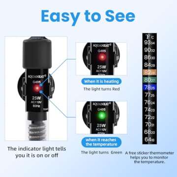 AQUANEAT Aquarium Heater, 25W Small Betta Fish Tank Heater, Mini Preset Water Thermostat with a Thermometer