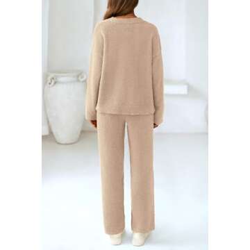PRETTYGARDEN Women's 2 Piece Pullover Sweater Set Oversized V Neck Top Wide Leg Pants Fall Winter Fu...