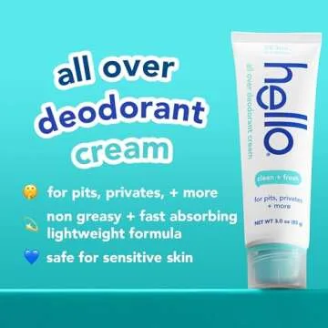 hello Clean & Fresh All Over Whole Body Deodorant Cream for Women and Men, Aluminum Free, Safe for S...