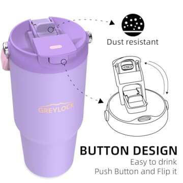 Greylock 30 oz Tumbler with Handle, Vacuum Insulated Tumblers with Flip Straw and Top Handle, Reusable Tumbler with Lid and Straw for Home, Office or Car, Leak-Proof Travel Mug, Keep Cold for 24 Hrs