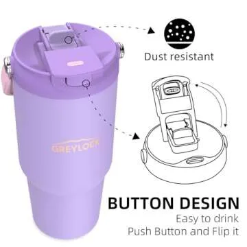 Greylock 30 oz Tumbler with Handle, Vacuum Insulated Tumblers with Flip Straw and Top Handle, Reusable Tumbler with Lid and Straw for Home, Office or Car, Leak-Proof Travel Mug, Keep Cold for 24 Hrs