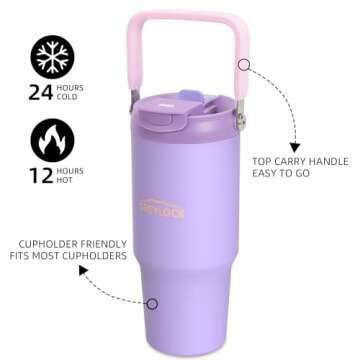 Greylock 30 oz Tumbler with Handle, Vacuum Insulated Tumblers with Flip Straw and Top Handle, Reusable Tumbler with Lid and Straw for Home, Office or Car, Leak-Proof Travel Mug, Keep Cold for 24 Hrs