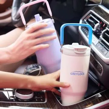 Greylock 30 oz Tumbler with Handle, Vacuum Insulated Tumblers with Flip Straw and Top Handle, Reusable Tumbler with Lid and Straw for Home, Office or Car, Leak-Proof Travel Mug, Keep Cold for 24 Hrs