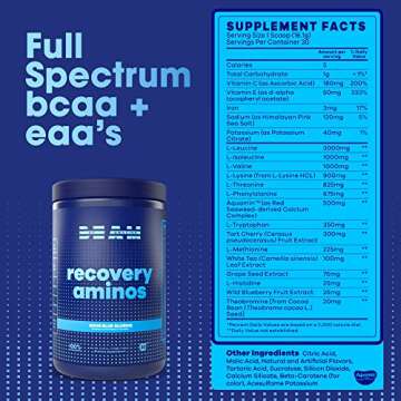 BEAM Be Amazing Recovery Aminos Powder with BCAAs and EAAs Amino Acids | Post & After Workout Muscle...