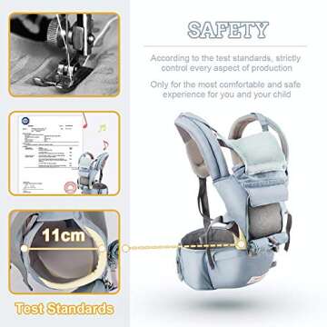 FRUITEAM 6-in-1 Baby Carrier with Waist Stool/Hip Seat for Breastfeeding, One Size Fits All - Adapt to Newborn, Infant & Toddler (Blue)