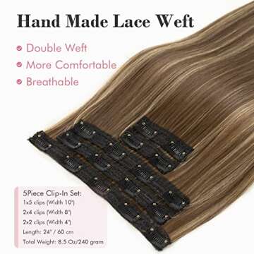 REECHO Clip in Hair Extensions, Hair Extensions Thick Long Lace Weft Lightweight Synthetic Hairpiece...