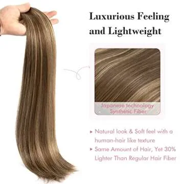 REECHO Clip in Hair Extensions, Hair Extensions Thick Long Lace Weft Lightweight Synthetic Hairpieces for Women (24 Inch-240 Gram(Pack of 5), Chocolate Brown with Golden Blonde Highlights)