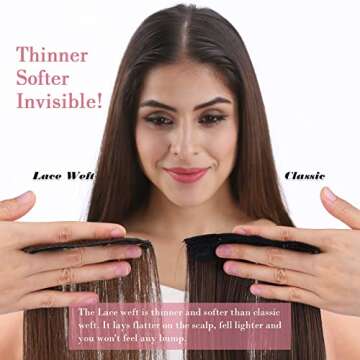 REECHO Clip in Hair Extensions, Hair Extensions Thick Long Lace Weft Lightweight Synthetic Hairpieces for Women (24 Inch-240 Gram(Pack of 5), Chocolate Brown with Golden Blonde Highlights)