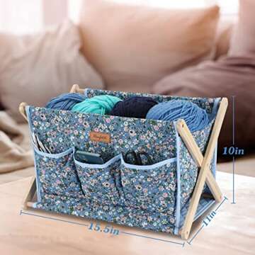 Hanfetch Large Yarn Storage Organizer for Skeins, Crochet Hooks, Knitting Needles & Accessories - Easy Assembly (Flower-Blue1)