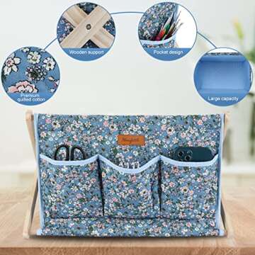 Hanfetch Large Yarn Storage Organizer for Skeins, Crochet Hooks, Knitting Needles & Accessories - Easy Assembly (Flower-Blue1)