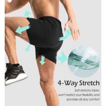 Aolesy Men's Gym Shorts 5 Inch Quick Dry Workout Running Shorts with Zipper Pockets Lightweight Sports Athletic Shorts for Men Black