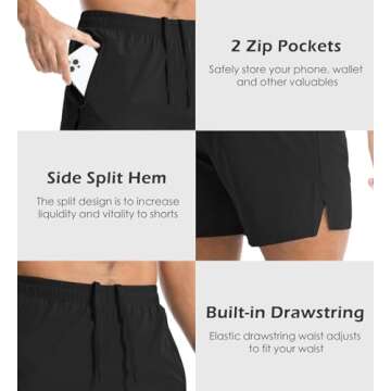 Aolesy Men's Gym Shorts 5 Inch Quick Dry Workout Running Shorts with Zipper Pockets Lightweight Sports Athletic Shorts for Men Black