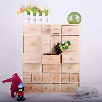 Vencer Wooden Countdown to Christmas Advent Calendar Storage Organizer with 24 Drawers,Jewelry Box,Desktop Organizer,DIY Unfinished Wood,Measures 14in x 12in x 4.3in,VYO-021