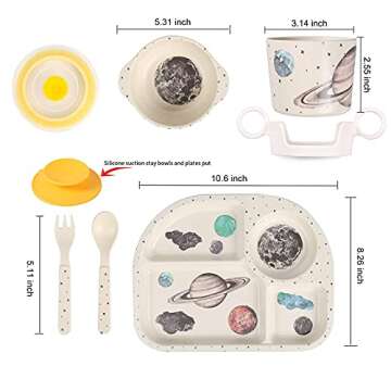 shopwithgreen 7Pcs/Set Bamboo Kids Dinnerware Set - Children Dishes - Food Plate Bowl Cup Spoon Fork...