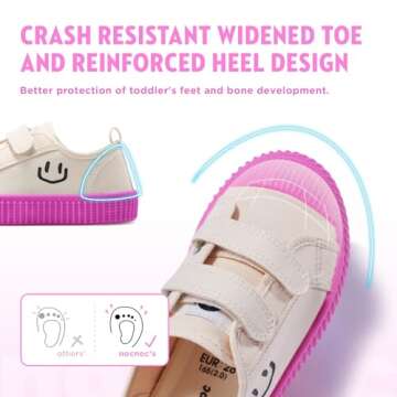 HAPPY NOCNOC Toddler Shoes for Boys & Girls, Canvas Dual Hook and Loops Sneakers with Candy-Colored ...