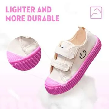 HAPPY NOCNOC Toddler Shoes for Boys & Girls, Canvas Dual Hook and Loops Sneakers with Candy-Colored Sole