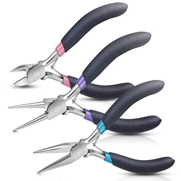 Jewelry Pliers Set, Paxcoo 3Pcs Jewelry Making Tools Kit includes Needle Nose Pliers, Round Wire Cut...