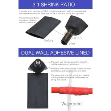 RockDIG 74PCS 1 3/4 1/2 3/8 Inch 3:1 Heat Shrink Tubing Assortment Kit Double-Wall Adhesive Lined Marine Grade Industrial Heat-Shrink Wrap Wire Tubing Black Red