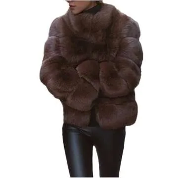 Lisa Colly Women's Winter Parka Coat Overcoat Long Sleeve Faux Fur Coat Jacket (Brown,X-Large)