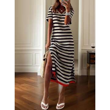 Stylish Dokotoo V Neck Maxi Dress - Short Sleeve and Split Design for All Occasions