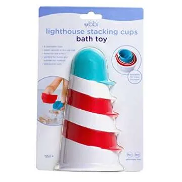 Ubbi Lighthouse Stacking Cups Bath Toys, Includes 6 Cups, Toddler Bathtub Toys, Dishwasher Safe Toddler Toys