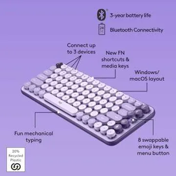 Logitech POP Keys Mechanical Wireless Keyboard with Customizable Emoji Keys, Durable Compact Design, Bluetooth or USB Connectivity, Multi-Device, OS Compatible - Cosmos (Renewed)