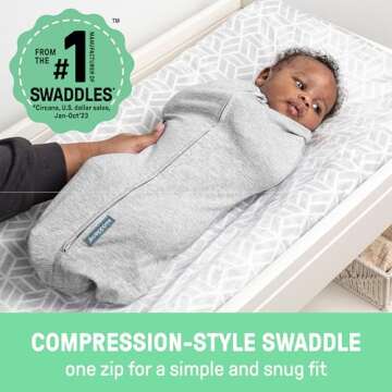 SwaddleMe by Ingenuity Compression Swaddle Pod, Two-Way Zipper for Easy Changes, Improves Sleep & Ca...