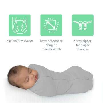 SwaddleMe by Ingenuity Compression Swaddle Pod, Two-Way Zipper for Easy Changes, Improves Sleep & Calms Startle Reflex, 0-2 Months, 1-Pack - Scribble Elephant