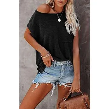 CNFUFEN Womens Shirts Comfy Casual Cute Summer Tops for Women Lightweight Petite Short Sleeve Round Neck t Shirt Womans Work Tops Black S