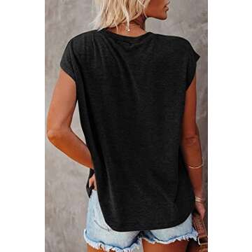CNFUFEN Womens Shirts Comfy Casual Cute Summer Tops for Women Lightweight Petite Short Sleeve Round Neck t Shirt Womans Work Tops Black S