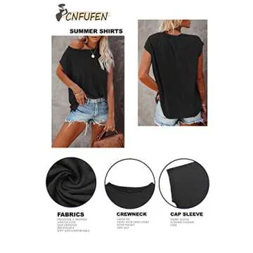 CNFUFEN Womens Shirts Comfy Casual Cute Summer Tops for Women Lightweight Petite Short Sleeve Round Neck t Shirt Womans Work Tops Black S