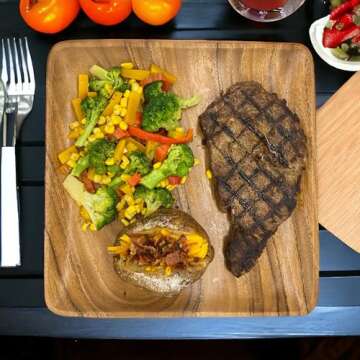 WRIGHTMART Acacia Wood Plates for Food, Square Rustic Set of 4, Heavy Duty 10"x10" Platters, Perfect...