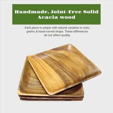 WRIGHTMART Acacia Wood Plates for Food, Square Rustic Set of 4, Heavy Duty 10"x10" Platters, Perfect for Dining, BBQ, Picnic, Parties, or Ceramic Plate Chargers.
