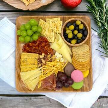 WRIGHTMART Acacia Wood Plates for Food, Square Rustic Set of 4, Heavy Duty 10"x10" Platters, Perfect for Dining, BBQ, Picnic, Parties, or Ceramic Plate Chargers.